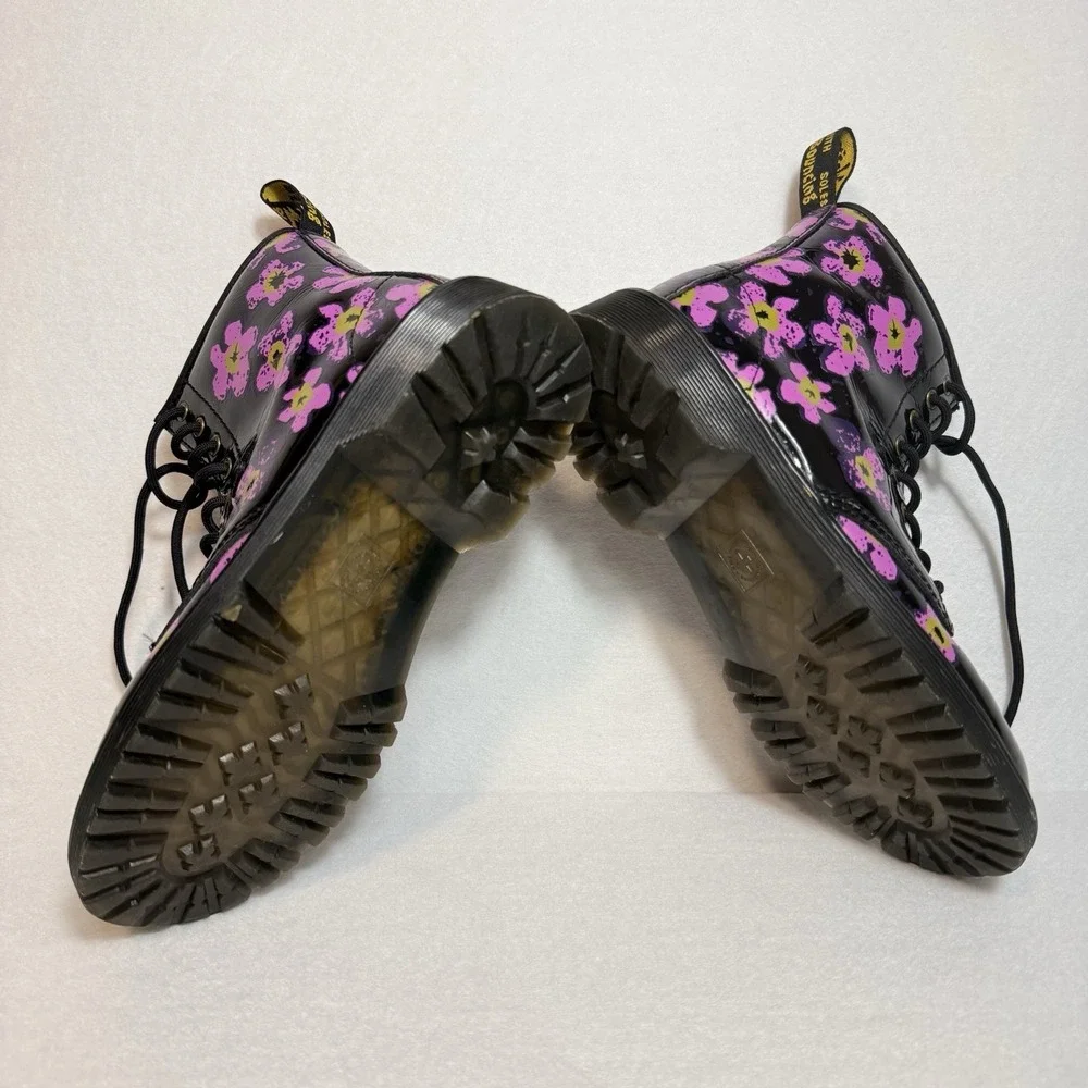 Dr. Martens 1460 J 8-Eye Patent Black Floral High Top Boot Youth Size US‎ 4